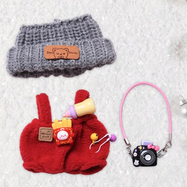 Rompers per bambole 17 cm rossi con cappello e fotocamera - vestiti educativi