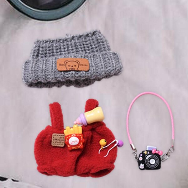 Rompers per bambole 17 cm rossi con cappello e fotocamera - vestiti educativi