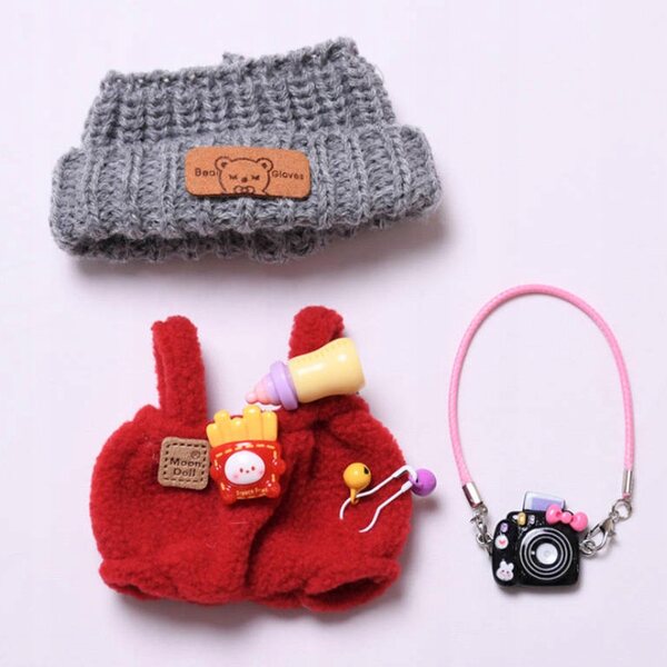 Rompers per bambole 17 cm rossi con cappello e fotocamera - vestiti educativi