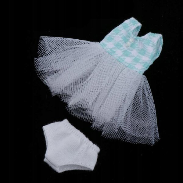 Set vestiti in tulle per bambole 1:12 con gonna e lingerie verde 11 cm