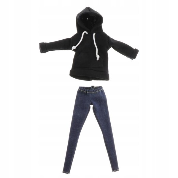 1/6 Puppenkleidung schwarze Kapuze mit Jeans für Blythe- und BJD-Puppen