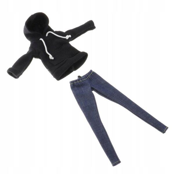 1/6 Puppenkleidung schwarze Kapuze mit Jeans für Blythe- und BJD-Puppen