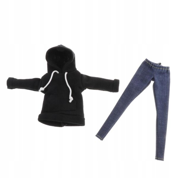 1/6 Puppenkleidung schwarze Kapuze mit Jeans für Blythe- und BJD-Puppen