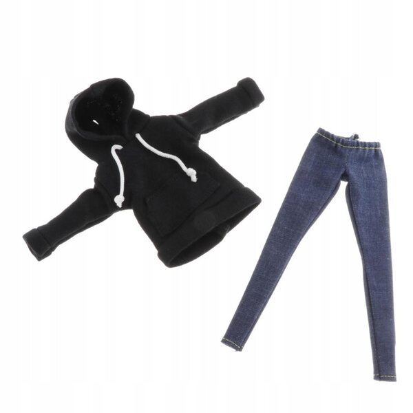 1/6 Puppenkleidung schwarze Kapuze mit Jeans für Blythe- und BJD-Puppen