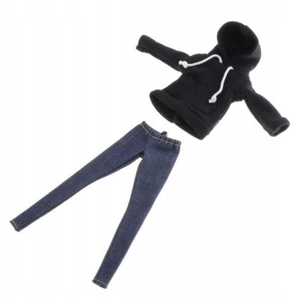 1/6 Puppenkleidung schwarze Kapuze mit Jeans für Blythe- und BJD-Puppen