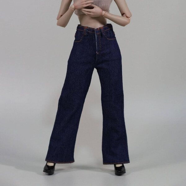 Jeans a Gamba Larga per Bambole 1/6 Predolo Nero Stile Originale e Realistico