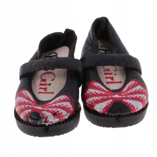 Flache Schuhe aus schwarzem PU-Leder für 1/6 Blythe-Puppen, 3,2 cm, 1 Paar