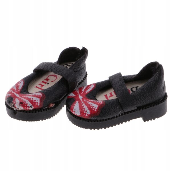 Flache Schuhe aus schwarzem PU-Leder für 1/6 Blythe-Puppen, 3,2 cm, 1 Paar