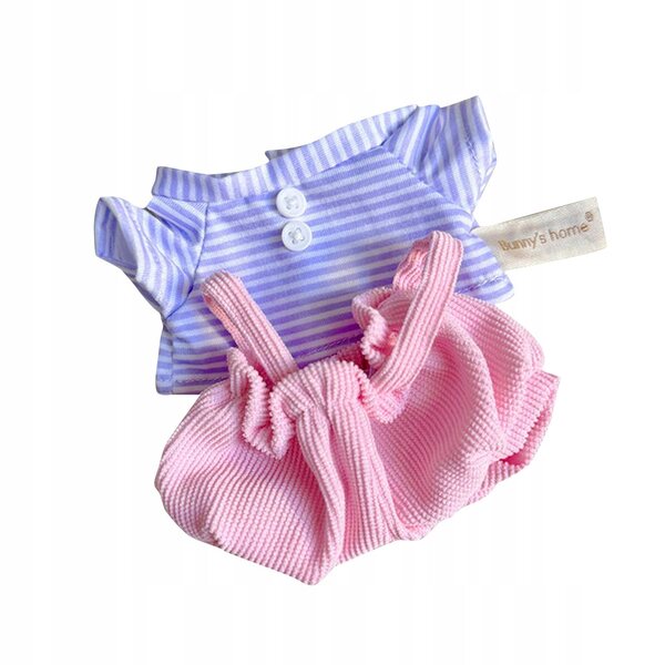 Ubranka pluszowe per bambole 20 cm con pantaloni e maglietta viola e bianco a righe