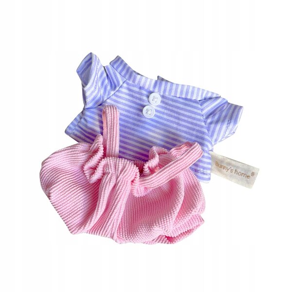 Ubranka pluszowe per bambole 20 cm con pantaloni e maglietta viola e bianco a righe