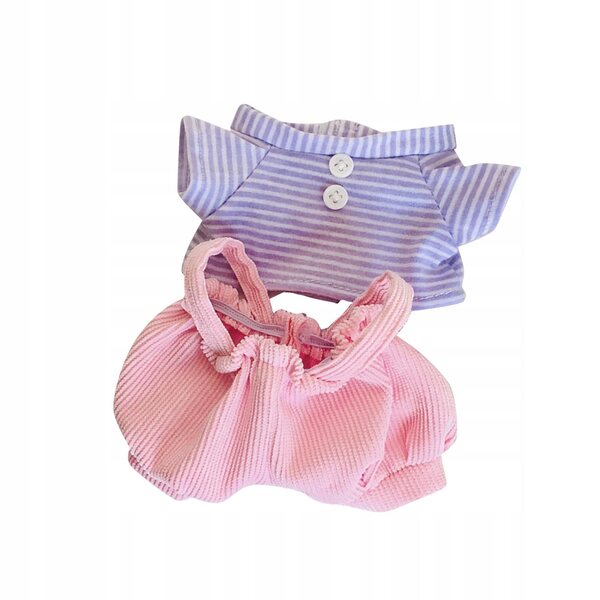 Ubranka pluszowe per bambole 20 cm con pantaloni e maglietta viola e bianco a righe