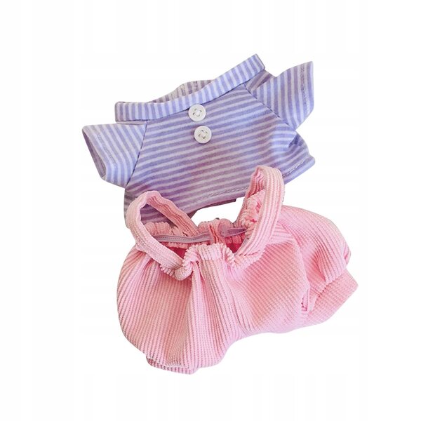 Ubranka pluszowe per bambole 20 cm con pantaloni e maglietta viola e bianco a righe