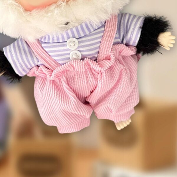 Ubranka pluszowe per bambole 20 cm con pantaloni e maglietta viola e bianco a righe