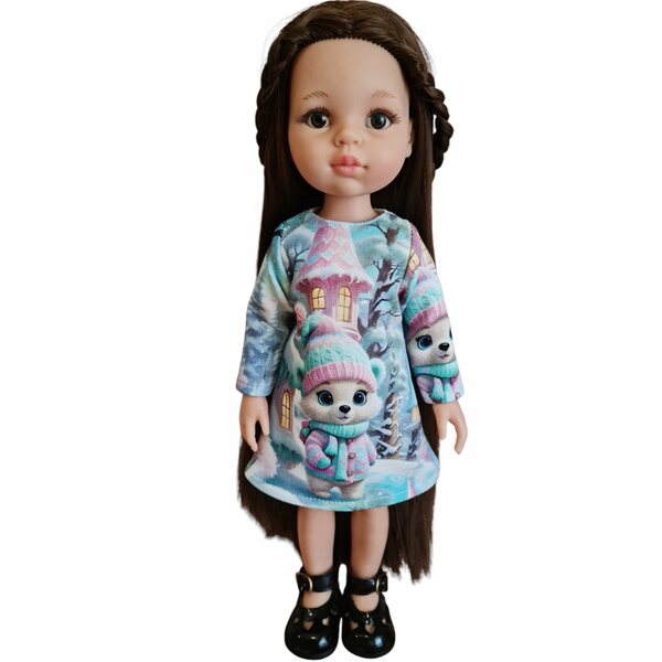 Ein Outfit für eine 32 cm große Paola Reina-Puppe mit einem Winterbärenmotiv