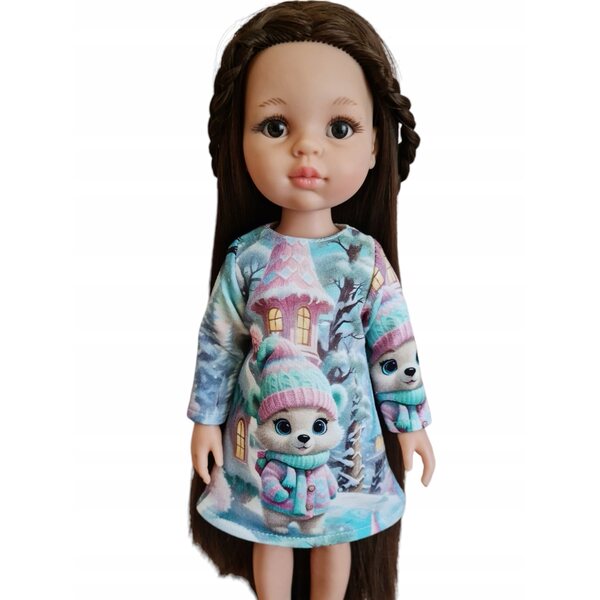 Ein Outfit für eine 32 cm große Paola Reina-Puppe mit einem Winterbärenmotiv