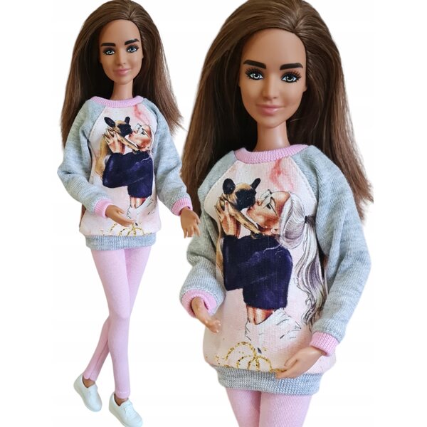 Klassisches Puppenkleidungsset mit mintgrünem und rosafarbenem Sweatshirt und Leggings