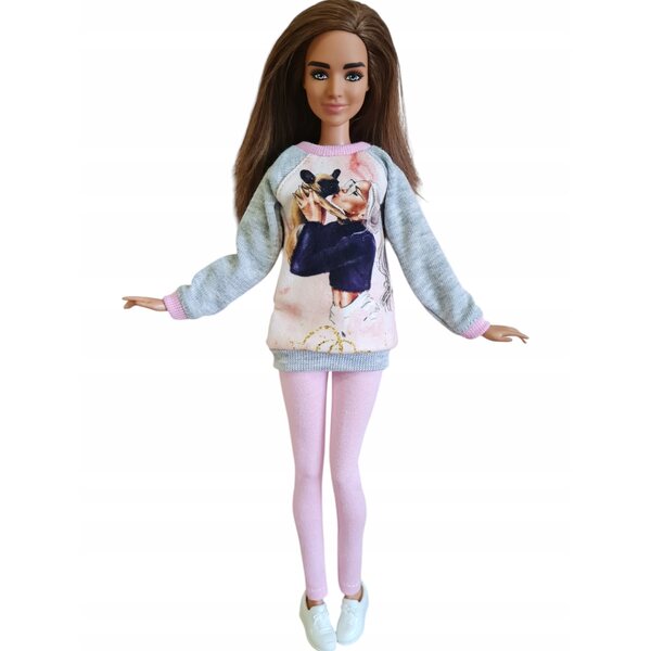 Klassisches Puppenkleidungsset mit mintgrünem und rosafarbenem Sweatshirt und Leggings