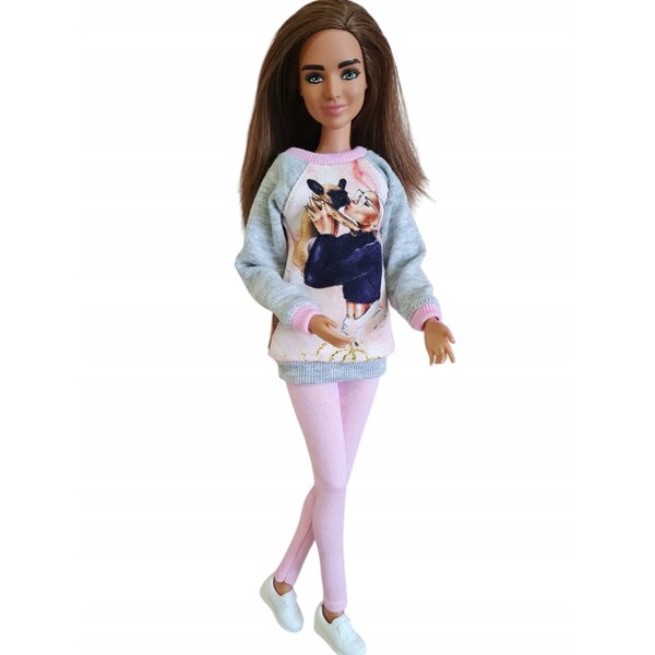 Klassisches Puppenkleidungsset mit mintgrünem und rosafarbenem Sweatshirt und Leggings