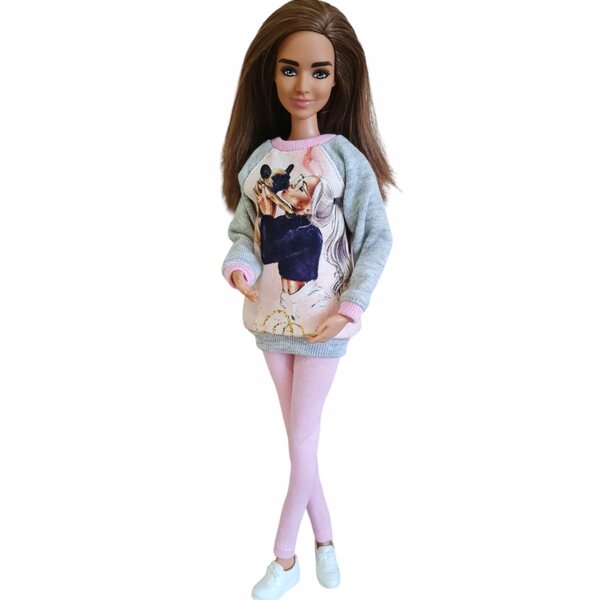 Klassisches Puppenkleidungsset mit mintgrünem und rosafarbenem Sweatshirt und Leggings