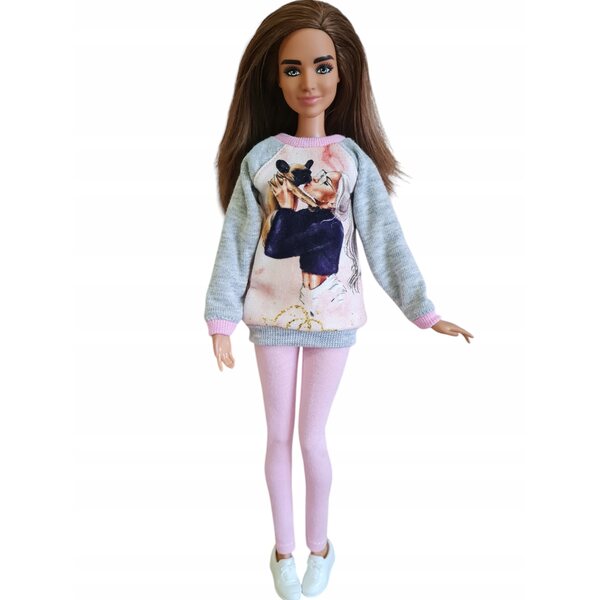 Klassisches Puppenkleidungsset mit mintgrünem und rosafarbenem Sweatshirt und Leggings