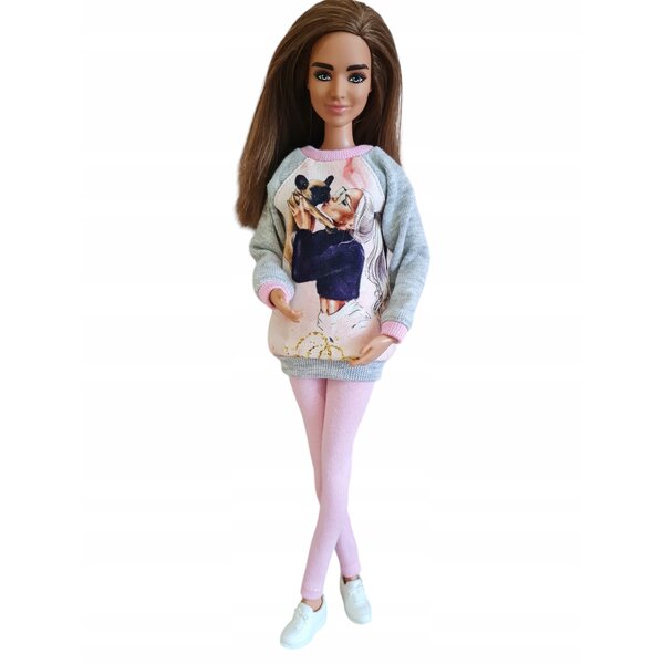 Klassisches Puppenkleidungsset mit mintgrünem und rosafarbenem Sweatshirt und Leggings