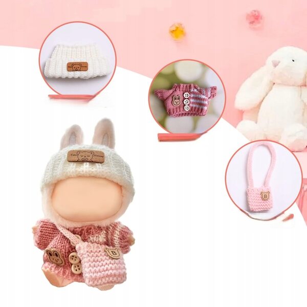 Handgewebte Kleidung für La-bu-bu Puppe 17 cm, rosa Winterset