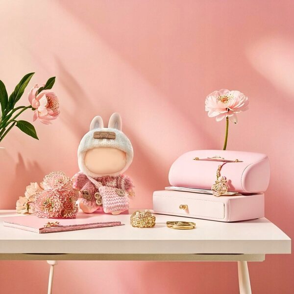 Handgewebte Kleidung für La-bu-bu Puppe 17 cm, rosa Winterset