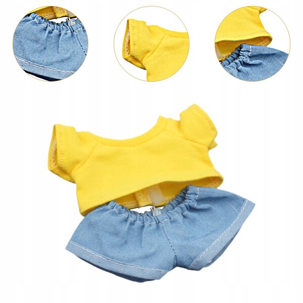 Abbigliamento in Tessuto Morbido per Bambole 15 cm con Maglietta Gialla e Pantaloni