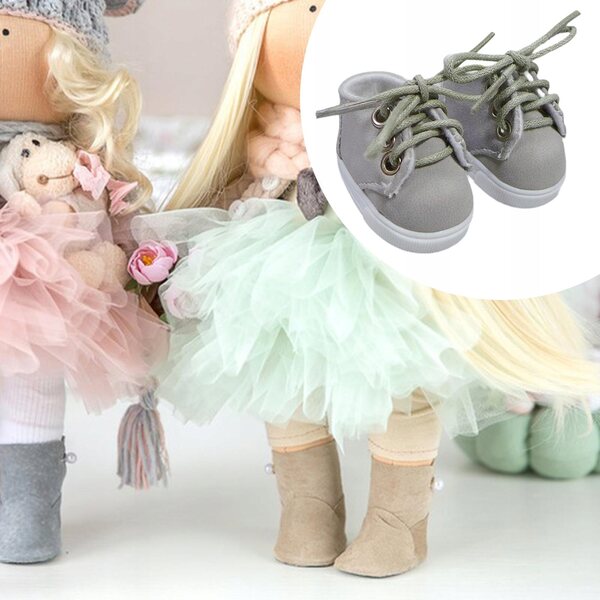 5x3x3,5cm graue weiche Stoff-BJD-Puppenschuhe, handgefertigt