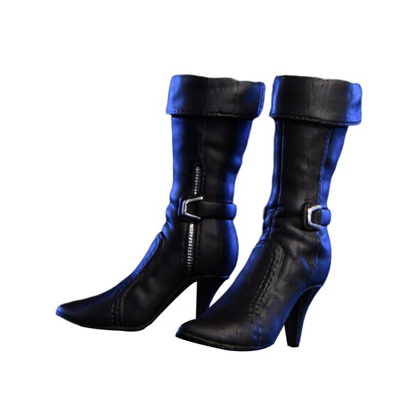 Scarpe per bambole scala 1/6 in PU nere, fatte a mano per figure da 12 pollici