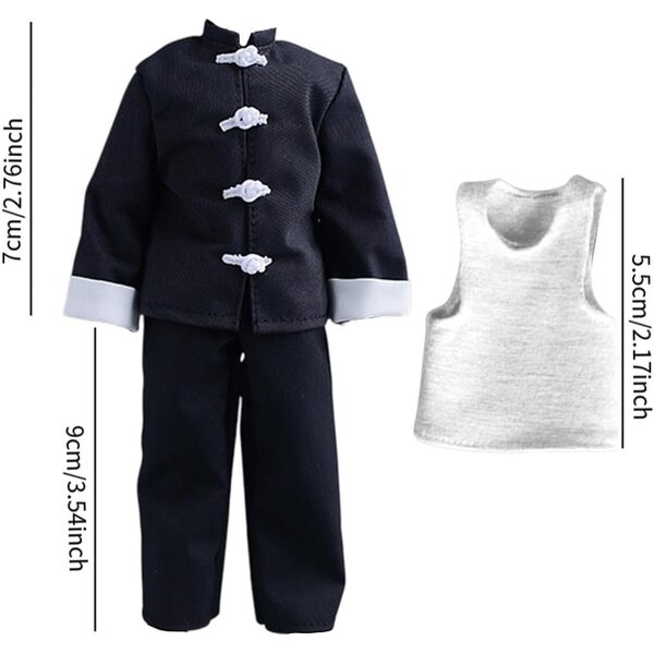 Set 3 Pezzi 1/12: Cappotto, Pantaloni e Gilet in Stoffa per Bambole Maschili 15 cm