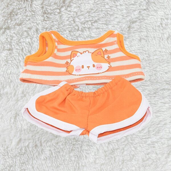 Orangefarbenes Kleid für 17 cm große Puppen – weiche und handgefertigte Kleidung