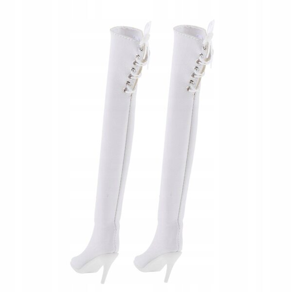 Scarpe donna alte bianche per bambole 1/6 - tacchi alti sopra il ginocchio