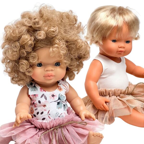 Ecrufarbenes Tutu-Tanzset für Miniland-Puppen (38 cm) und Paola Reina (34 cm).