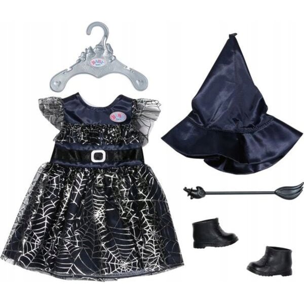 Costume strega per bambole Baby Born 43 cm con scopa e cappello Halloween