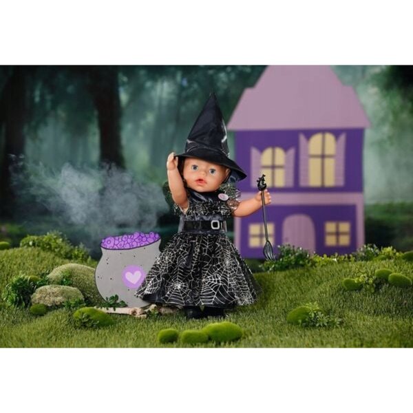 Costume strega per bambole Baby Born 43 cm con scopa e cappello Halloween
