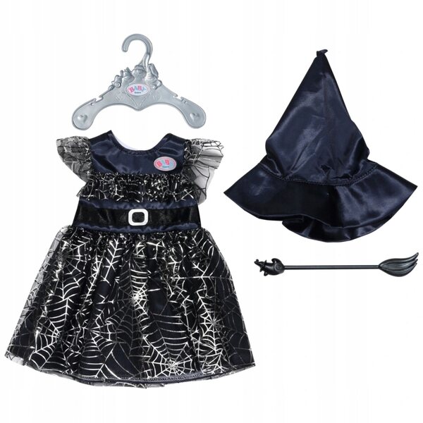 Costume strega per bambole Baby Born 43 cm con scopa e cappello Halloween