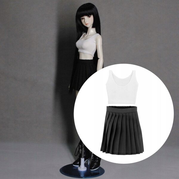 1/3-BJD-Puppen-Outfit – Faltenrock und schwarze Weste aus hochwertigem Stoff