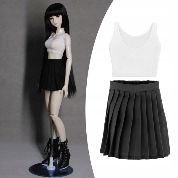 1/3-BJD-Puppen-Outfit – Faltenrock und schwarze Weste aus hochwertigem Stoff