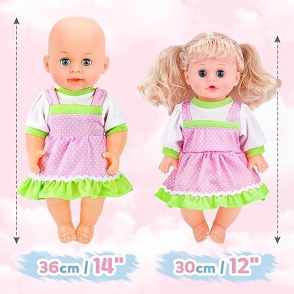 Kleidungsset für Puppen 28-36 cm mit 6 deAO-Kleidungsstücken, Höschen und Kleiderbügeln