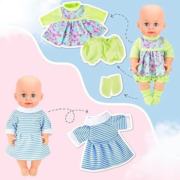 Kleidungsset für Puppen 28-36 cm mit 6 deAO-Kleidungsstücken, Höschen und Kleiderbügeln
