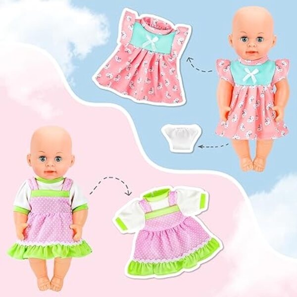 Kleidungsset für Puppen 28-36 cm mit 6 deAO-Kleidungsstücken, Höschen und Kleiderbügeln