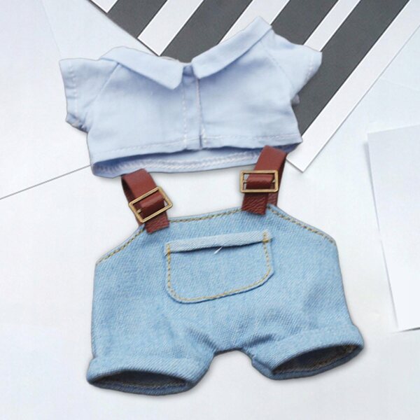 Plüschkleidung für Puppen mit blauem T-Shirt und Hose 17 cm