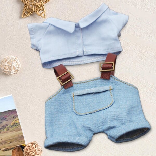 Plüschkleidung für Puppen mit blauem T-Shirt und Hose 17 cm