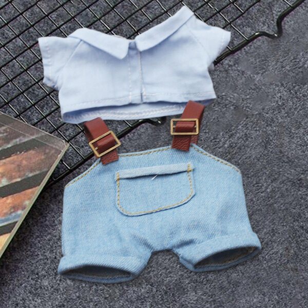 Plüschkleidung für Puppen mit blauem T-Shirt und Hose 17 cm