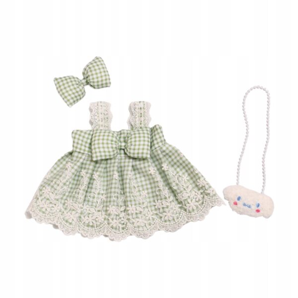 Prinzessinnenkleid für 38-cm-Puppen mit grünem Haarschmuck
