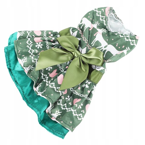 Hundekleid mit Weihnachtsmuster – Herzen und Hirschmuster, weiches Polyester