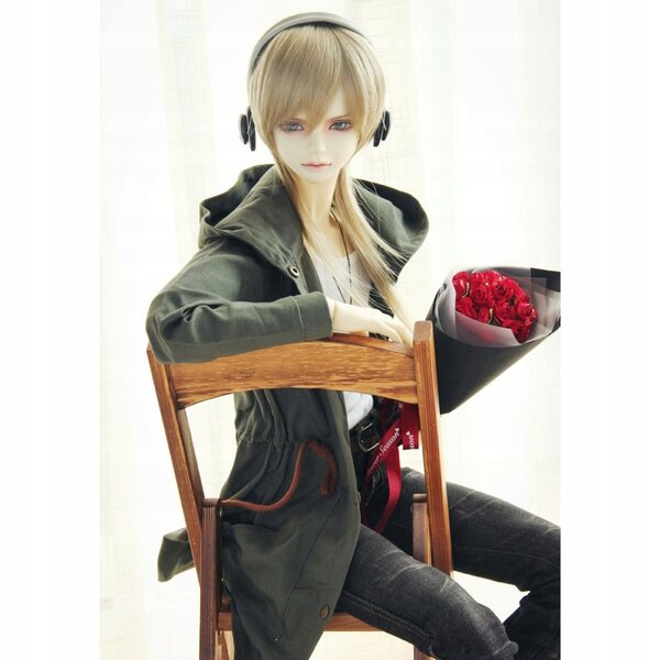 BJD Herrenbekleidungsset 70 cm – grüner Trenchcoat mit Kapuze für bewegliche Puppen