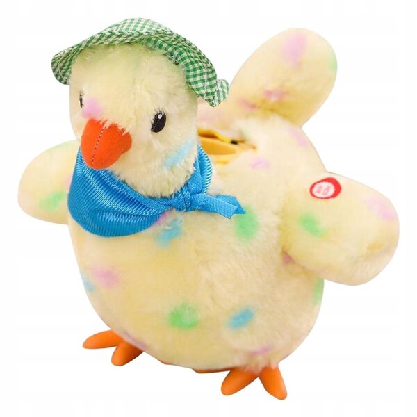 Gallina di peluche che depone le uova con musica e danza, morbida e interattiva