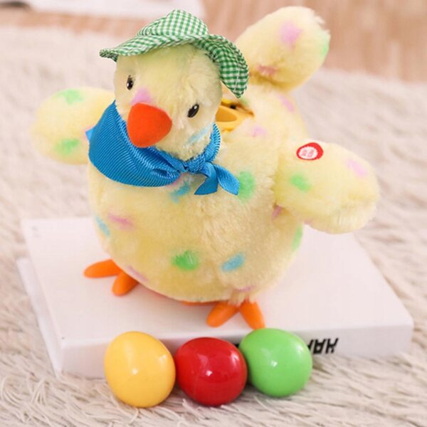 Gallina di peluche che depone le uova con musica e danza, morbida e interattiva